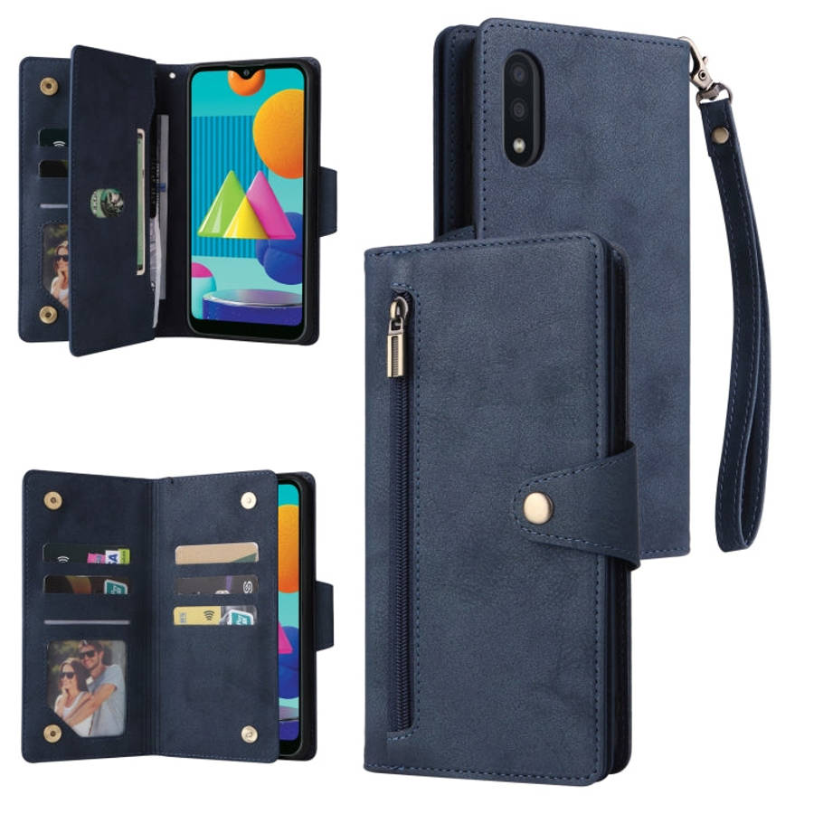 Rivet Buckle 9 Cards Three Fold Leather Phone Case, For Samsung Galaxy S22+, For Samsung Galaxy S...