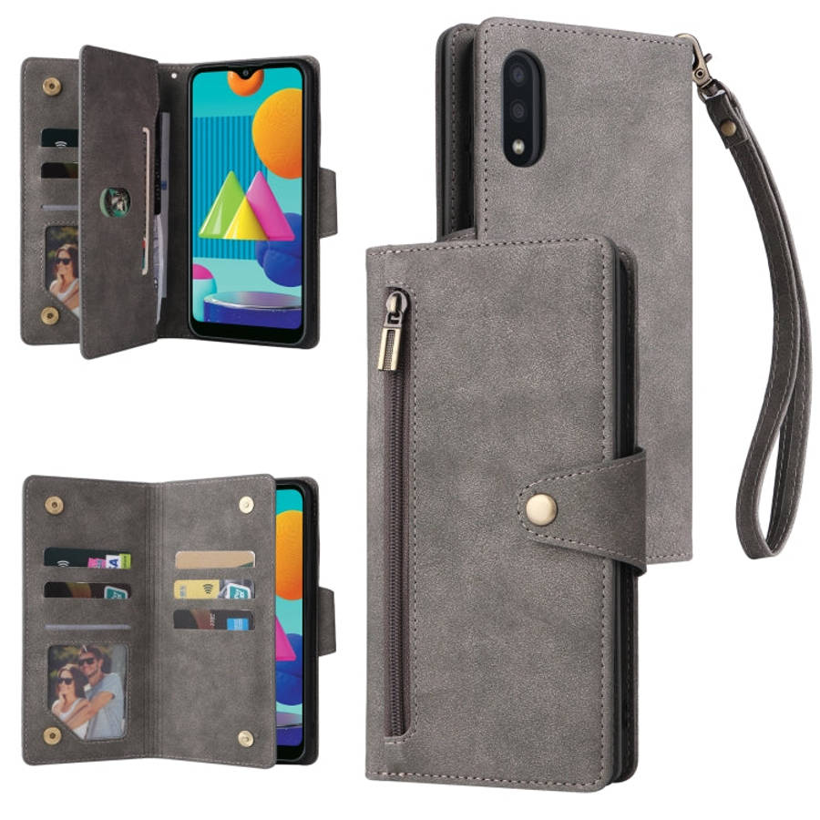 Rivet Buckle 9 Cards Three Fold Leather Phone Case, For Samsung Galaxy S22+, For Samsung Galaxy S...