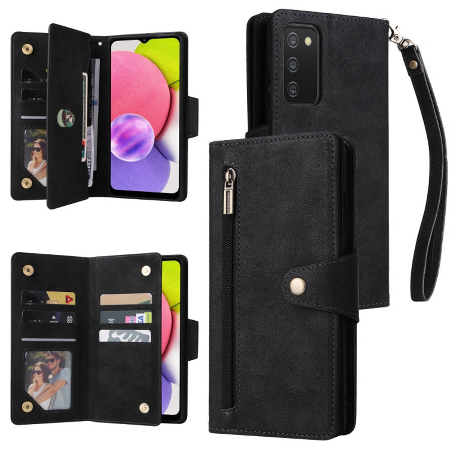 Rivet Buckle 9 Cards Three Fold Leather Phone Case, For Samsung Galaxy S22+, For Samsung Galaxy S...