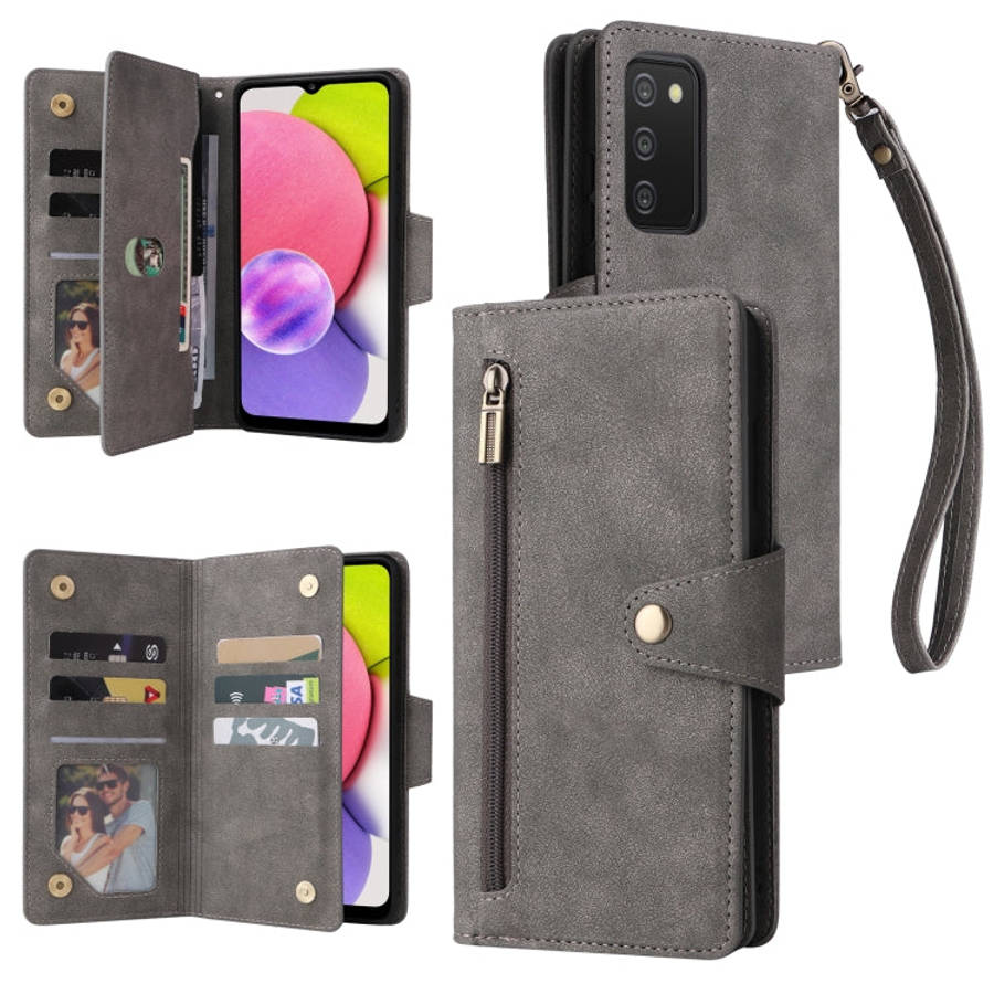 Rivet Buckle 9 Cards Three Fold Leather Phone Case, For Samsung Galaxy S22+, For Samsung Galaxy S...