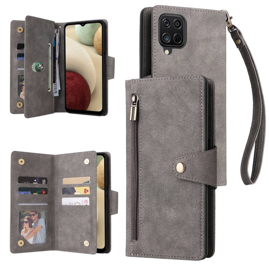 Rivet Buckle 9 Cards Three Fold Leather Phone Case, For Samsung Galaxy S22+, For Samsung Galaxy S...