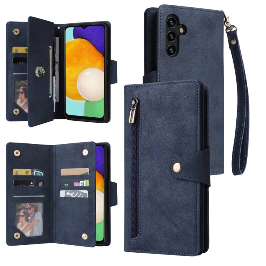 Rivet Buckle 9 Cards Three Fold Leather Phone Case, For Samsung Galaxy S22+, For Samsung Galaxy S...