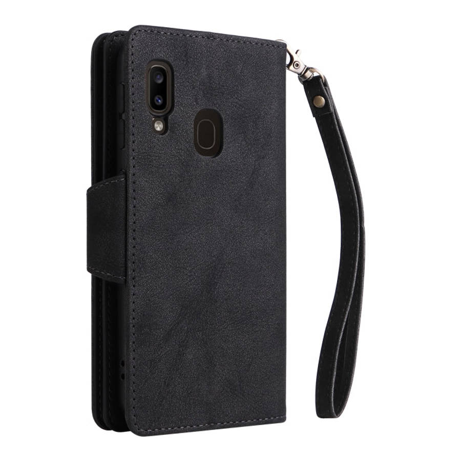 Rivet Buckle 9 Cards Three Fold Leather Phone Case, For Samsung Galaxy A20, For Samsung Galaxy A2...