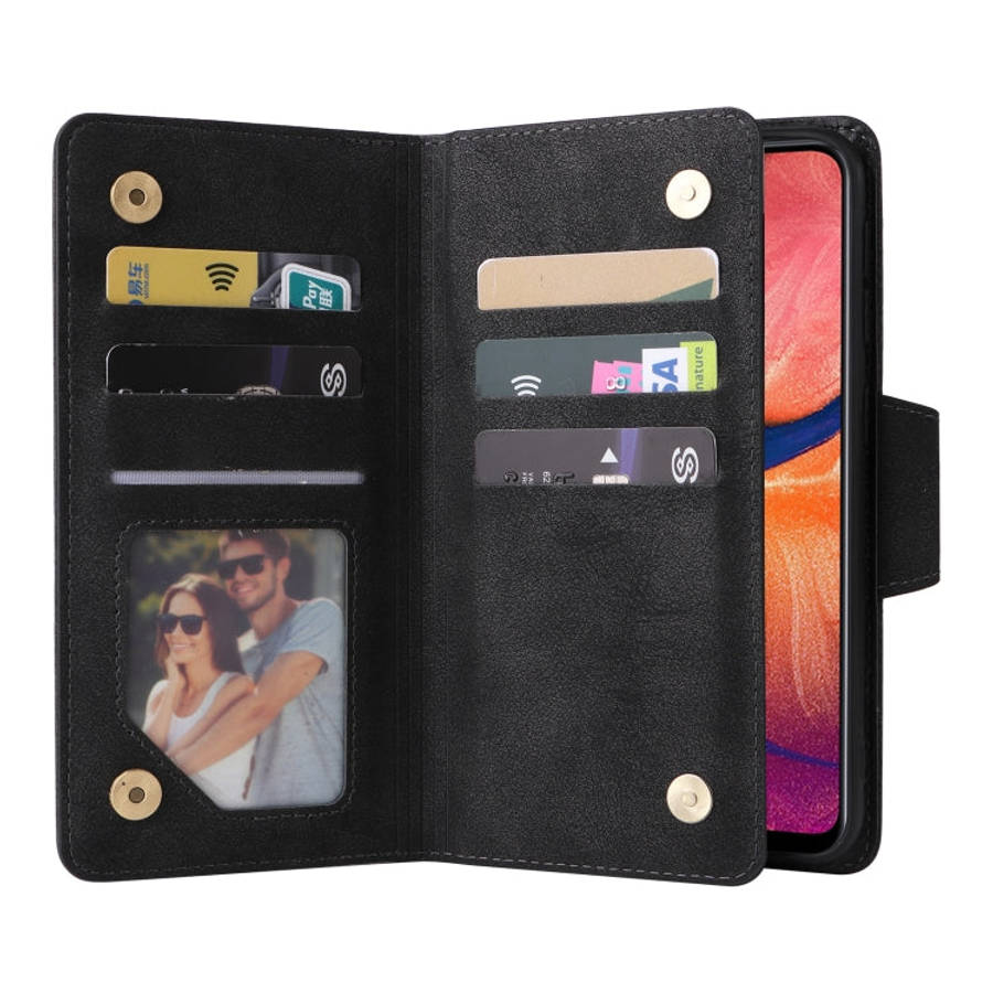 Rivet Buckle 9 Cards Three Fold Leather Phone Case, For Samsung Galaxy A20, For Samsung Galaxy A2...