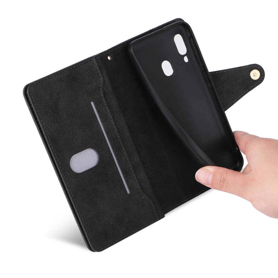Rivet Buckle 9 Cards Three Fold Leather Phone Case, For Samsung Galaxy A20, For Samsung Galaxy A2...
