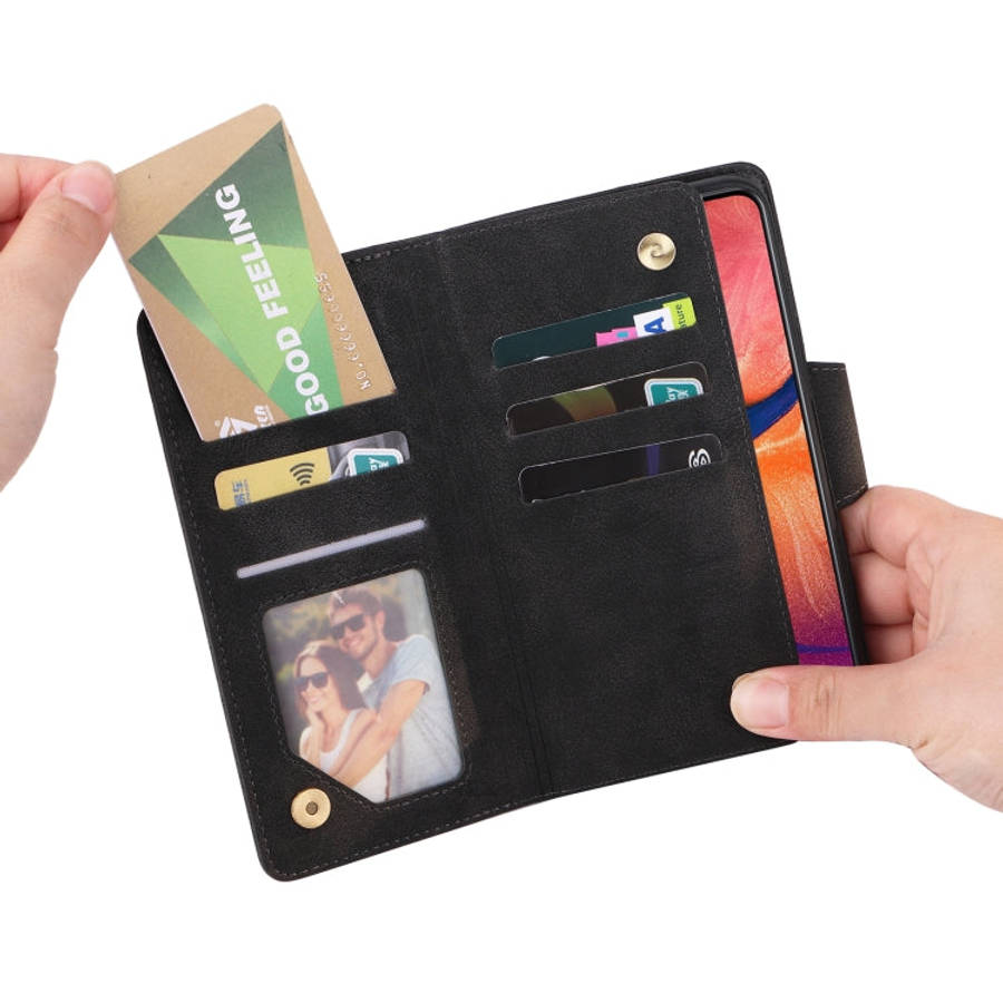 Rivet Buckle 9 Cards Three Fold Leather Phone Case, For Samsung Galaxy A20, For Samsung Galaxy A2...