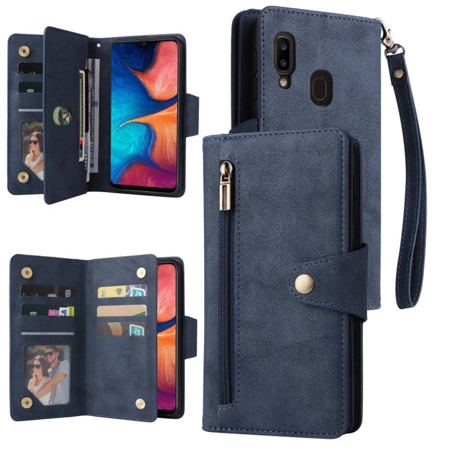 Rivet Buckle 9 Cards Three Fold Leather Phone Case, For Samsung Galaxy A20, For Samsung Galaxy A2...