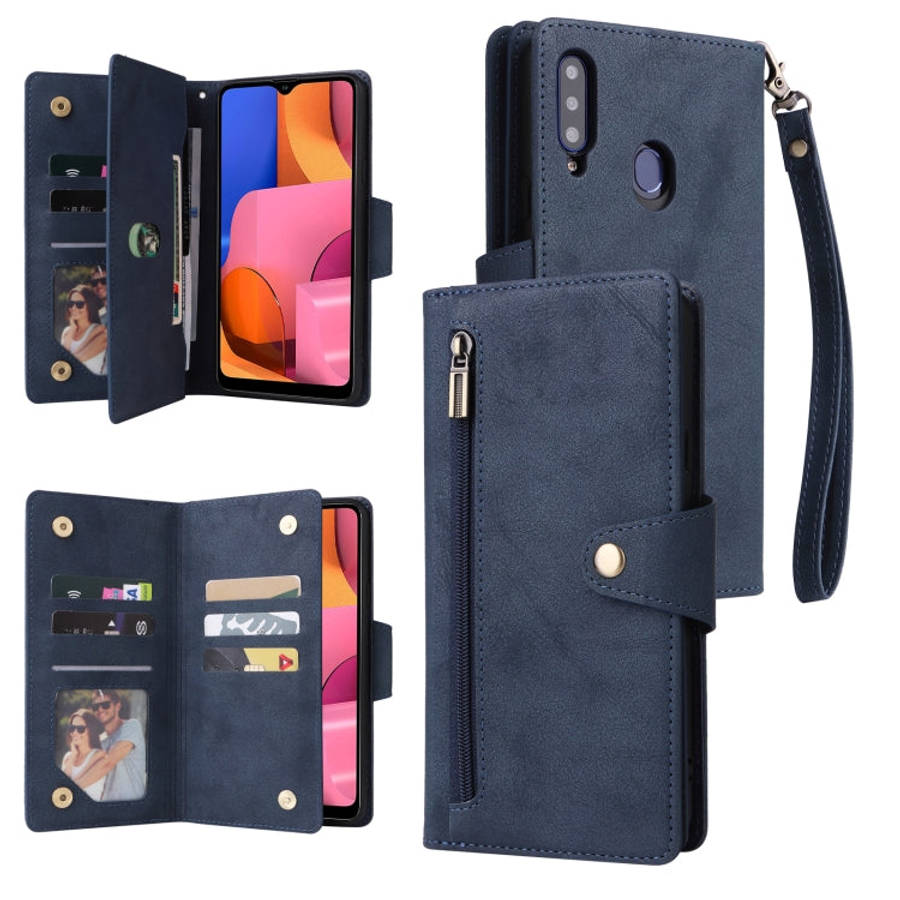 Rivet Buckle 9 Cards Three Fold Leather Phone Case, For Samsung Galaxy A20, For Samsung Galaxy A2...