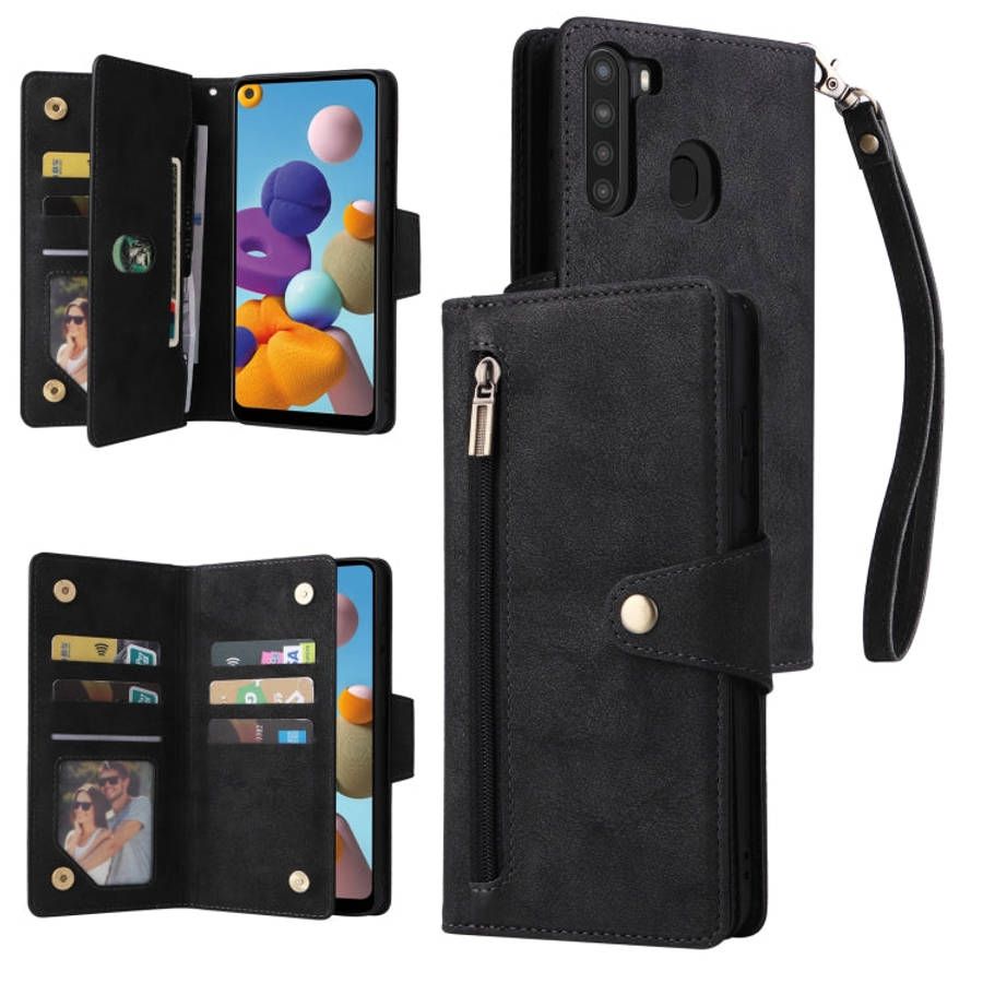 Rivet Buckle 9 Cards Three Fold Leather Phone Case, For Samsung Galaxy A20, For Samsung Galaxy A2...