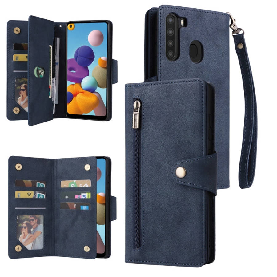 Rivet Buckle 9 Cards Three Fold Leather Phone Case, For Samsung Galaxy A20, For Samsung Galaxy A2...