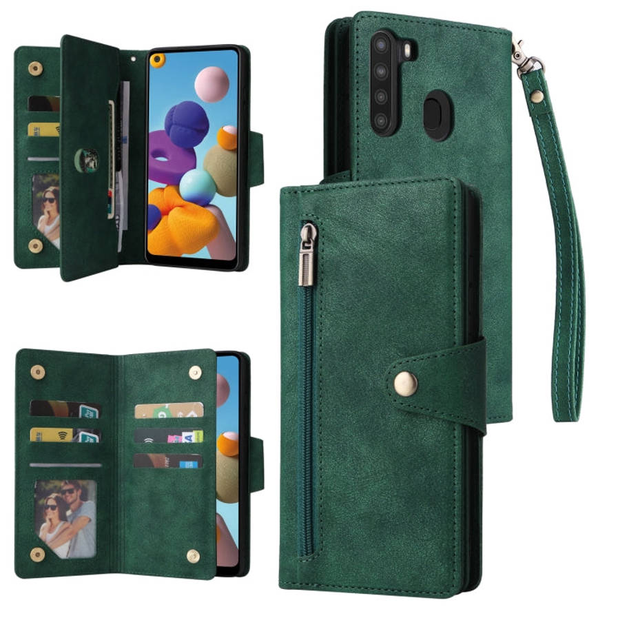 Rivet Buckle 9 Cards Three Fold Leather Phone Case, For Samsung Galaxy A20, For Samsung Galaxy A2...