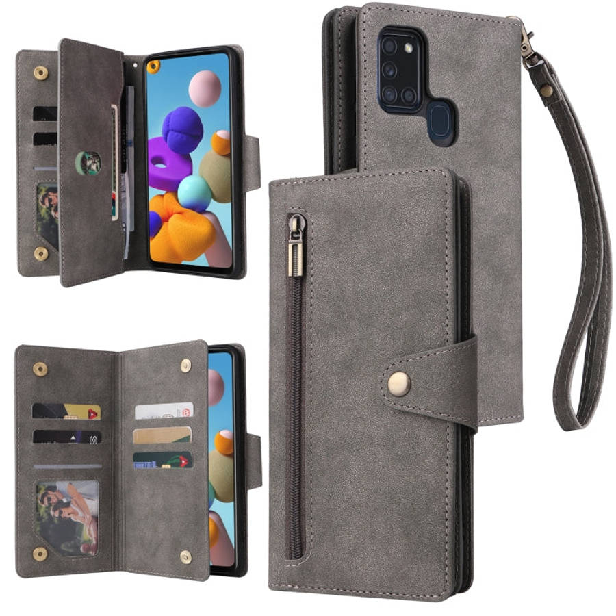 Rivet Buckle 9 Cards Three Fold Leather Phone Case, For Samsung Galaxy A20, For Samsung Galaxy A2...