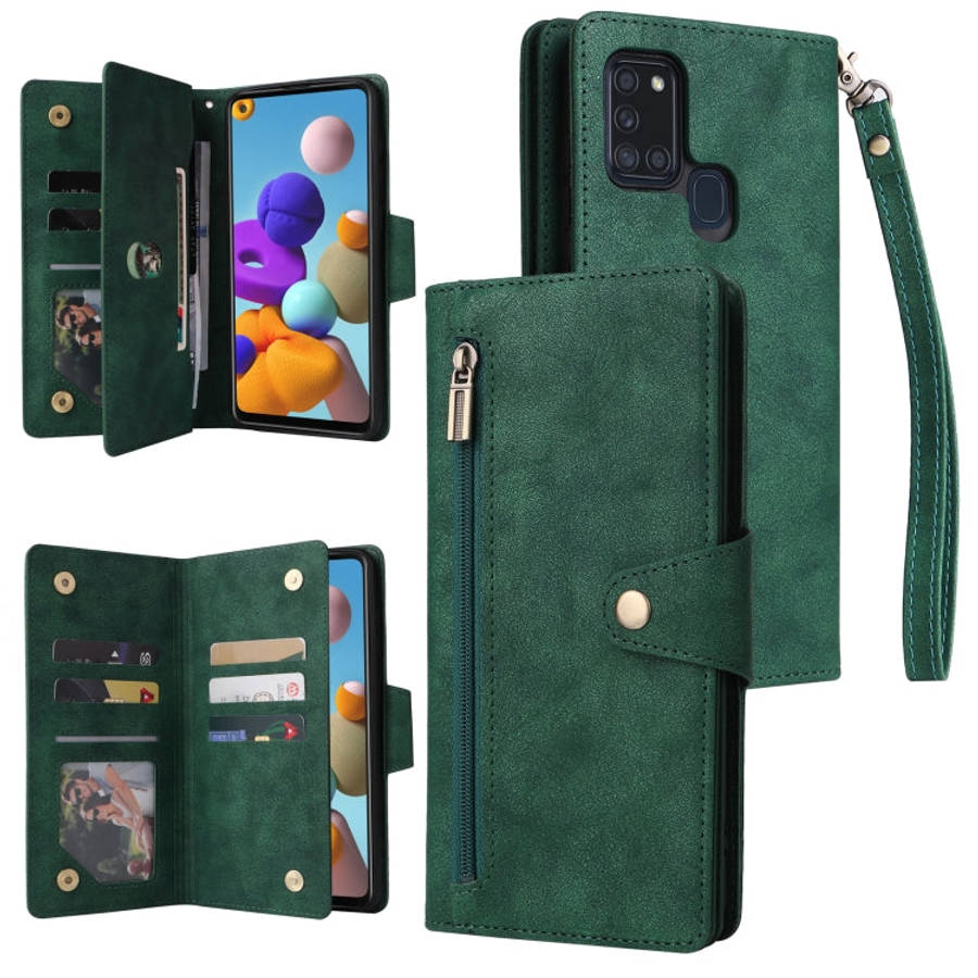 Rivet Buckle 9 Cards Three Fold Leather Phone Case, For Samsung Galaxy A20, For Samsung Galaxy A2...