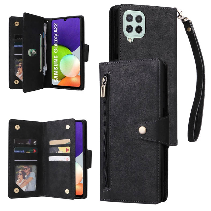 Rivet Buckle 9 Cards Three Fold Leather Phone Case, For Samsung Galaxy A20, For Samsung Galaxy A2...