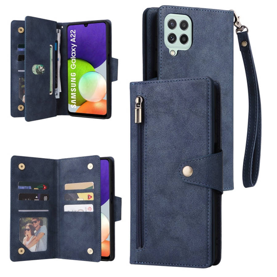 Rivet Buckle 9 Cards Three Fold Leather Phone Case, For Samsung Galaxy A20, For Samsung Galaxy A2...