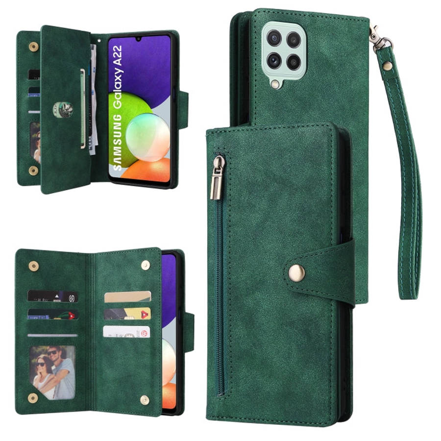 Rivet Buckle 9 Cards Three Fold Leather Phone Case, For Samsung Galaxy A20, For Samsung Galaxy A2...
