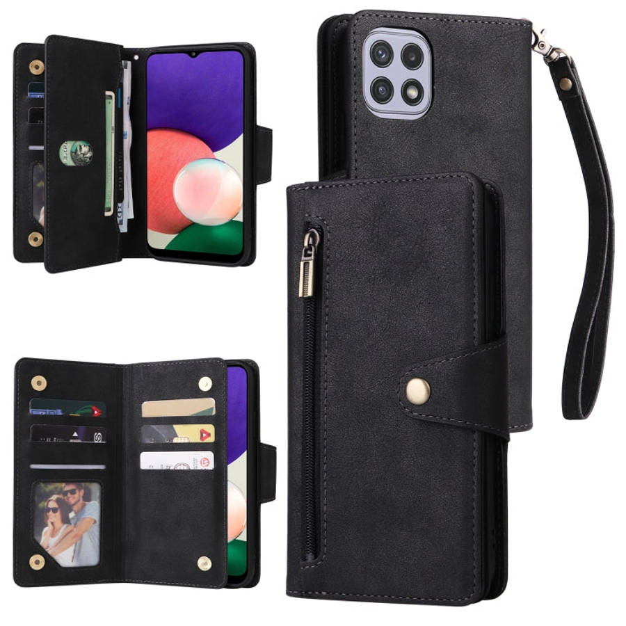 Rivet Buckle 9 Cards Three Fold Leather Phone Case, For Samsung Galaxy A20, For Samsung Galaxy A2...