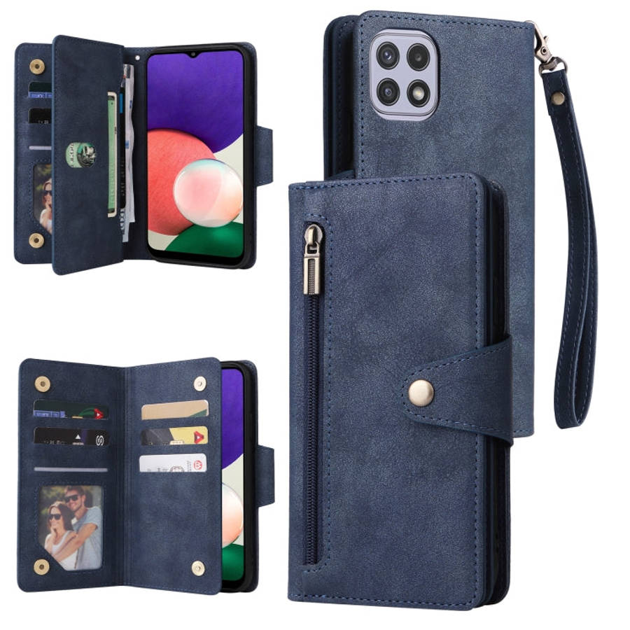 Rivet Buckle 9 Cards Three Fold Leather Phone Case, For Samsung Galaxy A20, For Samsung Galaxy A2...