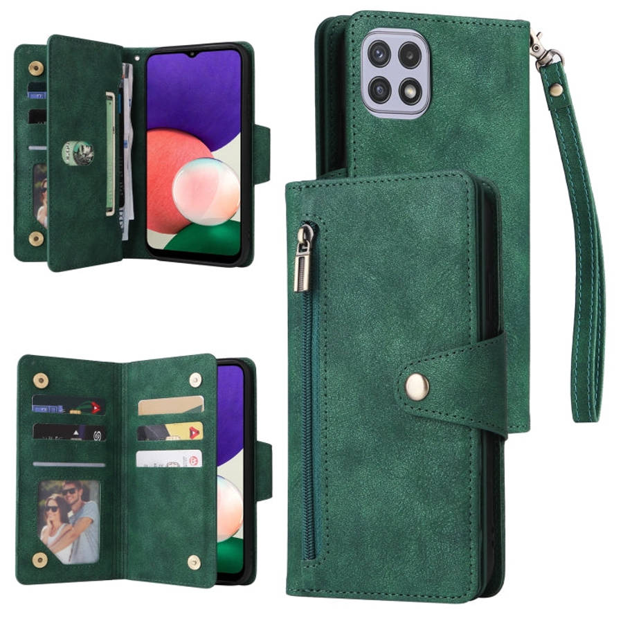 Rivet Buckle 9 Cards Three Fold Leather Phone Case, For Samsung Galaxy A20, For Samsung Galaxy A2...
