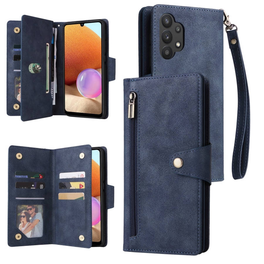 Rivet Buckle 9 Cards Three Fold Leather Phone Case, For Samsung Galaxy A20, For Samsung Galaxy A2...