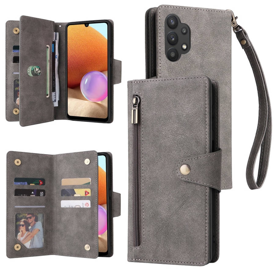 Rivet Buckle 9 Cards Three Fold Leather Phone Case, For Samsung Galaxy A20, For Samsung Galaxy A2...