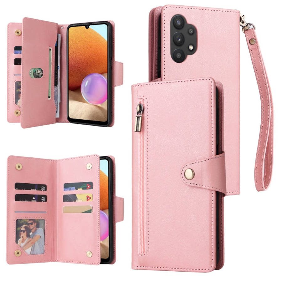 Rivet Buckle 9 Cards Three Fold Leather Phone Case, For Samsung Galaxy A20, For Samsung Galaxy A2...