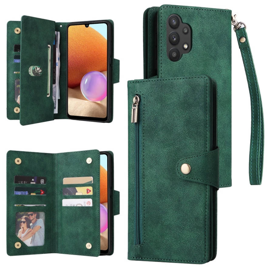 Rivet Buckle 9 Cards Three Fold Leather Phone Case, For Samsung Galaxy A20, For Samsung Galaxy A2...