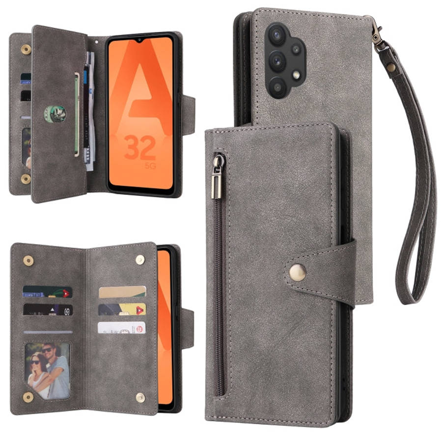 Rivet Buckle 9 Cards Three Fold Leather Phone Case, For Samsung Galaxy A20, For Samsung Galaxy A2...