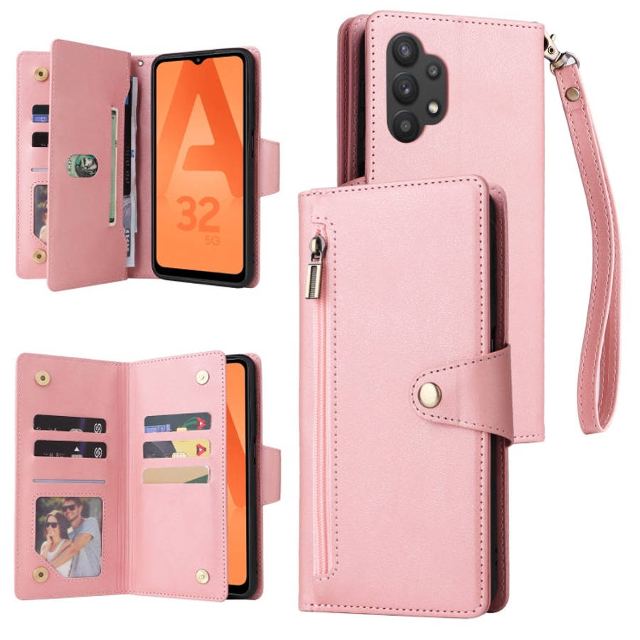 Rivet Buckle 9 Cards Three Fold Leather Phone Case, For Samsung Galaxy A20, For Samsung Galaxy A2...
