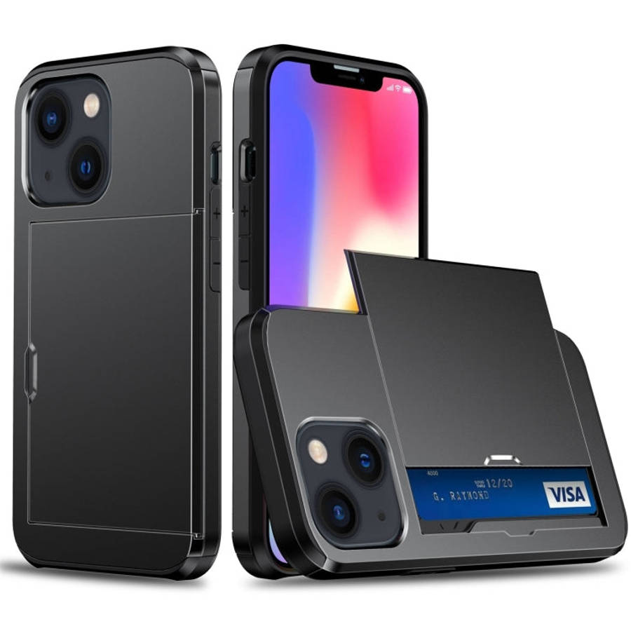 Shockproof Armor Protective Phone Case with Slide Card Slot, For iPhone 14, For iPhone 14 Plus, F...