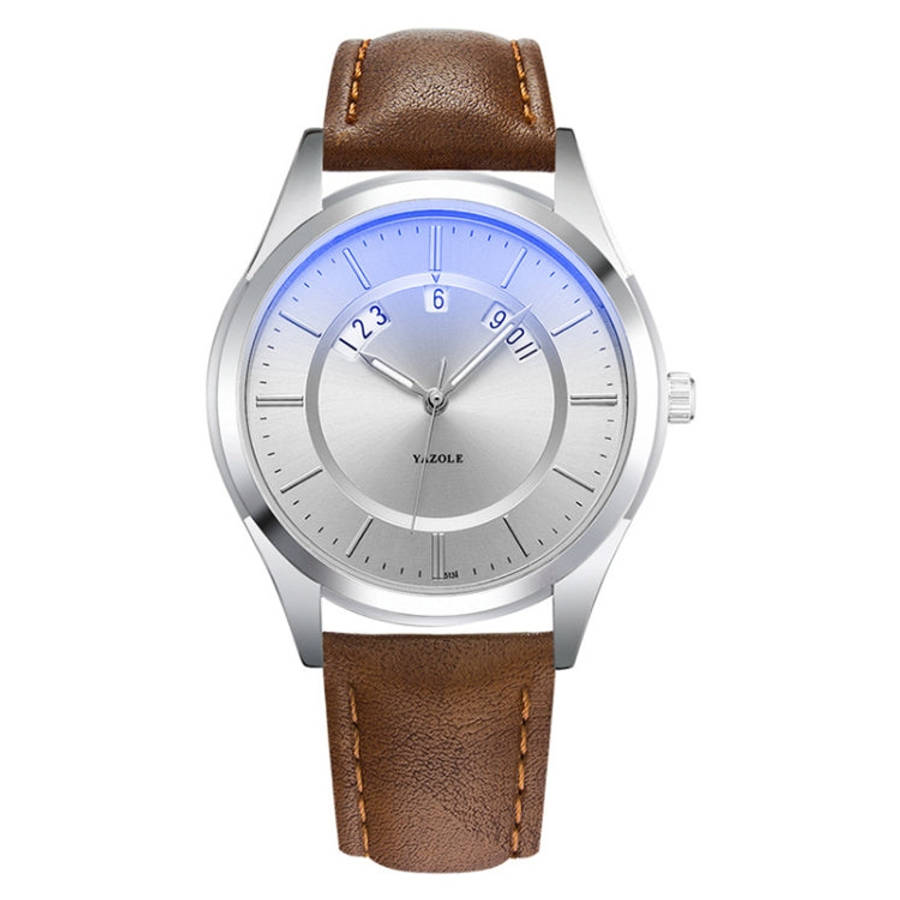 YAZOLE 513 Leather Band Calendar Waterproof Quartz Watch