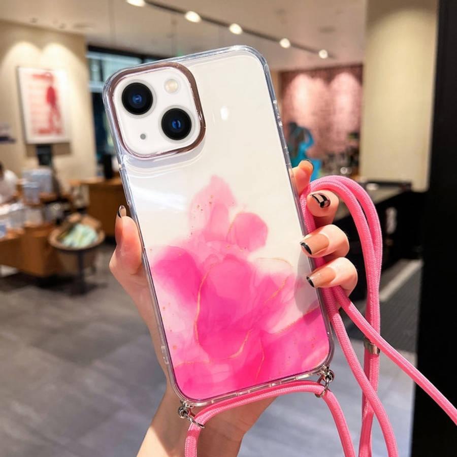 Gold Halo Marble Pattern Lanyard Phone Case, For iPhone 14, For iPhone 14 Plus, For iPhone 14 Pro...
