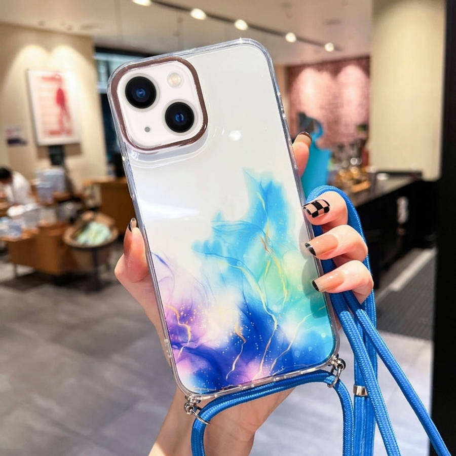 Gold Halo Marble Pattern Lanyard Phone Case, For iPhone 14, For iPhone 14 Plus, For iPhone 14 Pro...