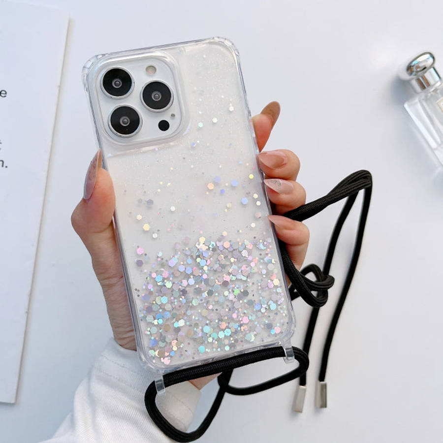 Lanyard Glitter Epoxy Clear Phone Case, For iPhone 13 Pro, For iPhone 13 Pro Max, For iPhone 12 m...
