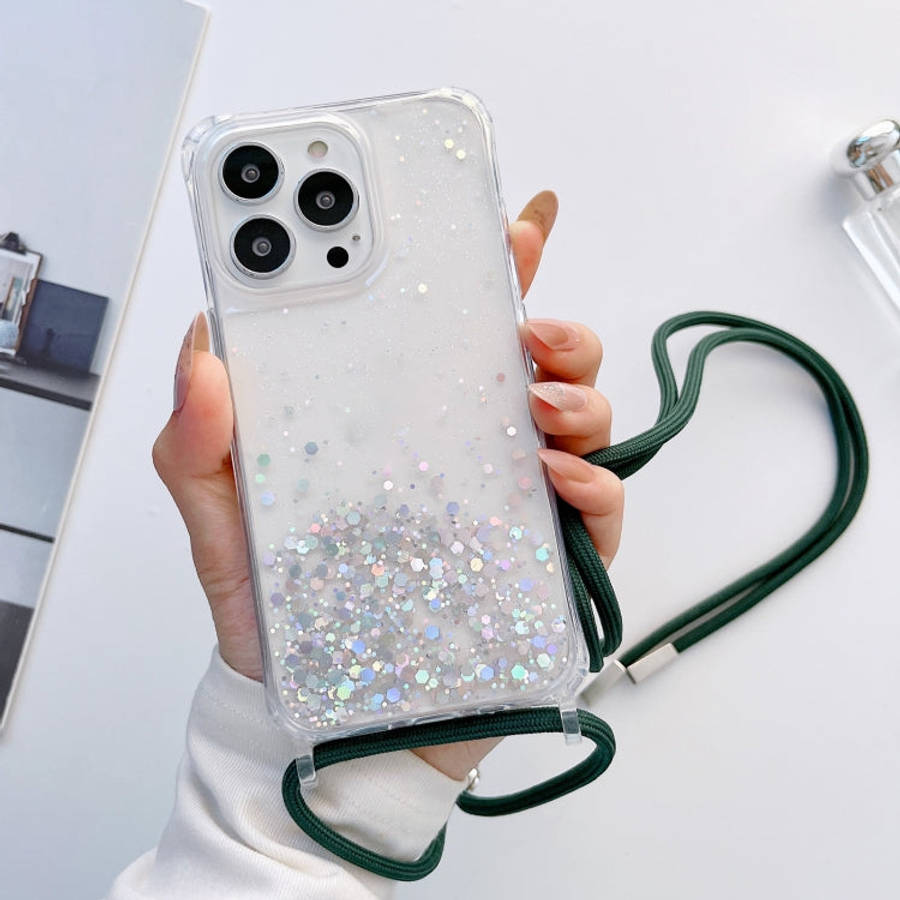 Lanyard Glitter Epoxy Clear Phone Case, For iPhone 13 Pro, For iPhone 13 Pro Max, For iPhone 12 m...