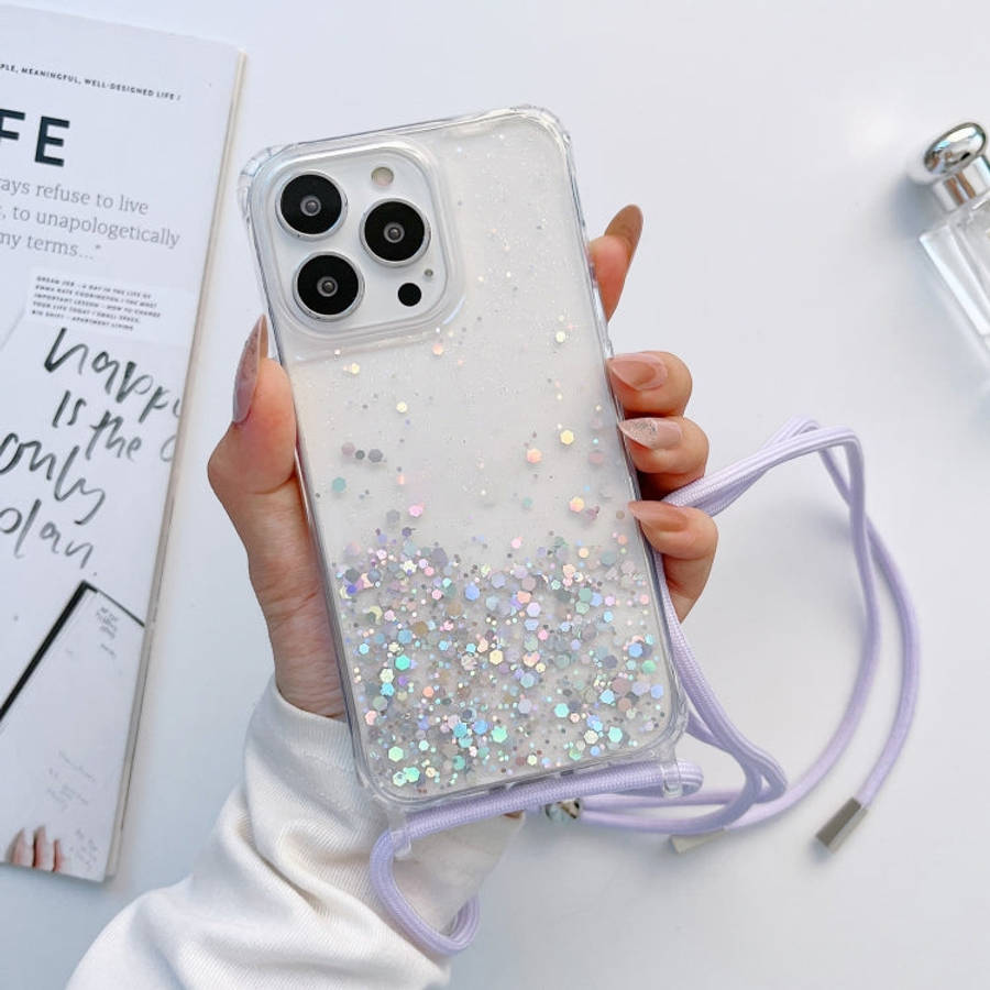 Lanyard Glitter Epoxy Clear Phone Case, For iPhone 13 Pro, For iPhone 13 Pro Max, For iPhone 12 m...
