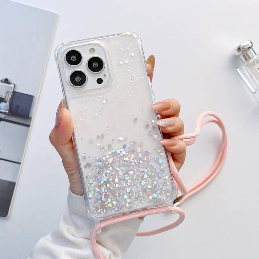 Lanyard Glitter Epoxy Clear Phone Case, For iPhone 13 Pro, For iPhone 13 Pro Max, For iPhone 12 m...