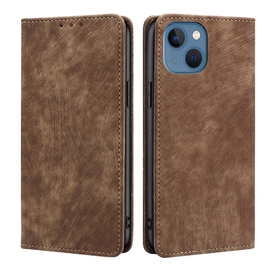 RFID Anti-theft Brush Magnetic Leather Phone Case, For iPhone 14, For iPhone 14 Plus, For iPhone ...