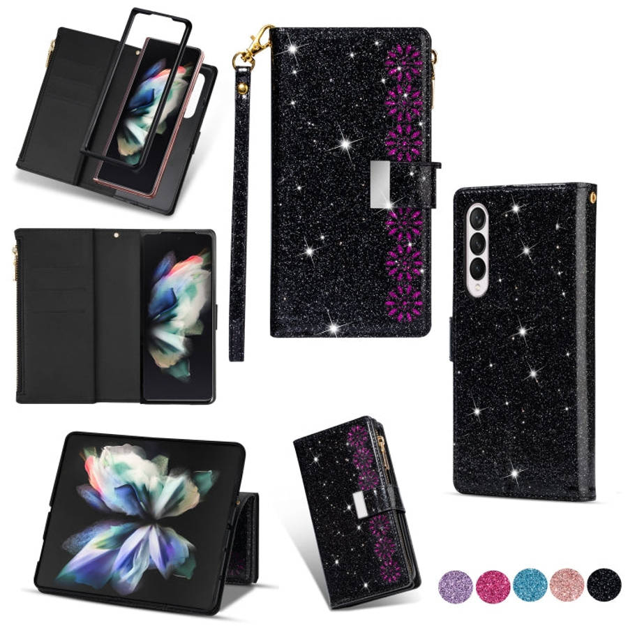 Multi-card Slots Laser Carving Glitter Zipper Leather Case, For iPhone 14, For iPhone 14 Max, For...