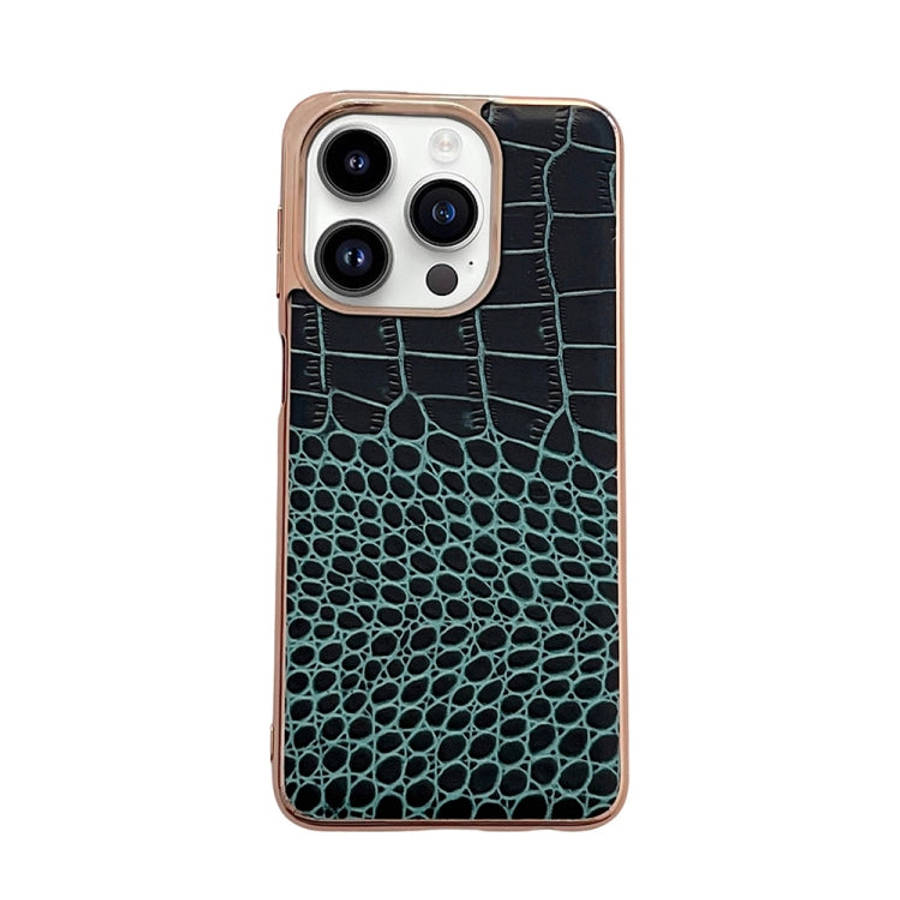 Crocodile Texture Genuine Leather Nano Electroplating Phone Case, For iPhone 14 Pro, For iPhone 1...