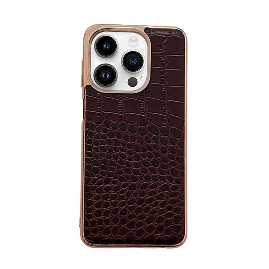 Crocodile Texture Genuine Leather Nano Electroplating Phone Case, For iPhone 14 Pro, For iPhone 1...