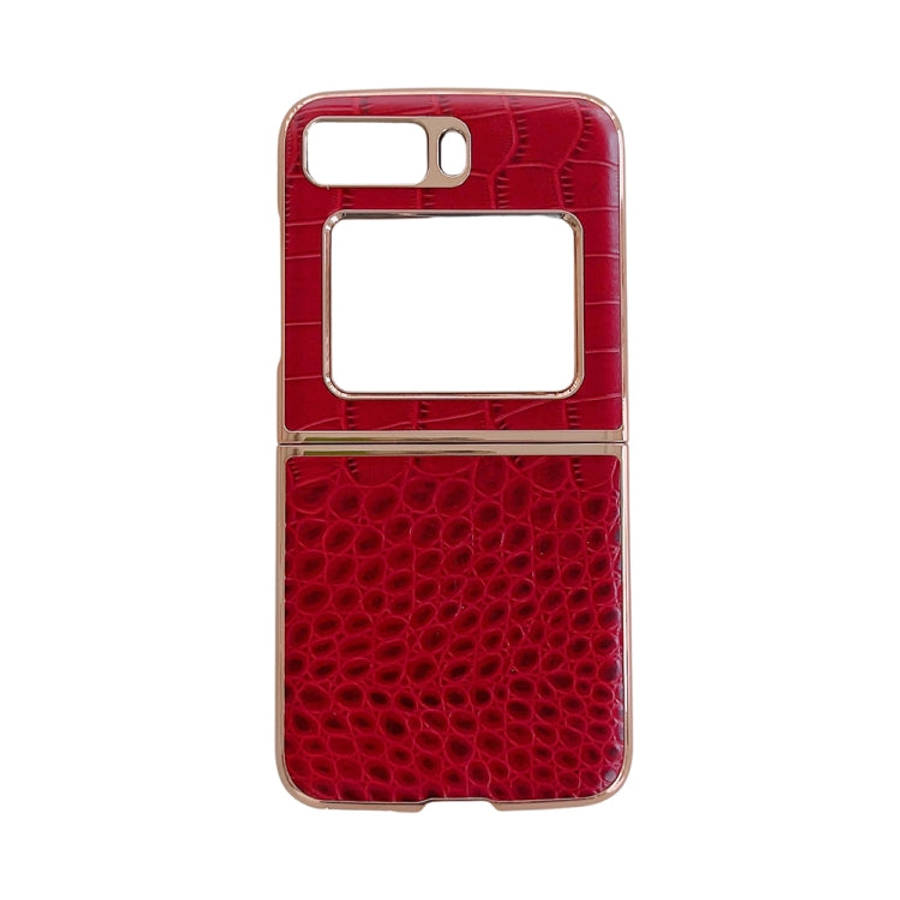 Crocodile Texture Genuine Leather Nano Electroplating Phone Case, For iPhone 14 Pro, For iPhone 1...
