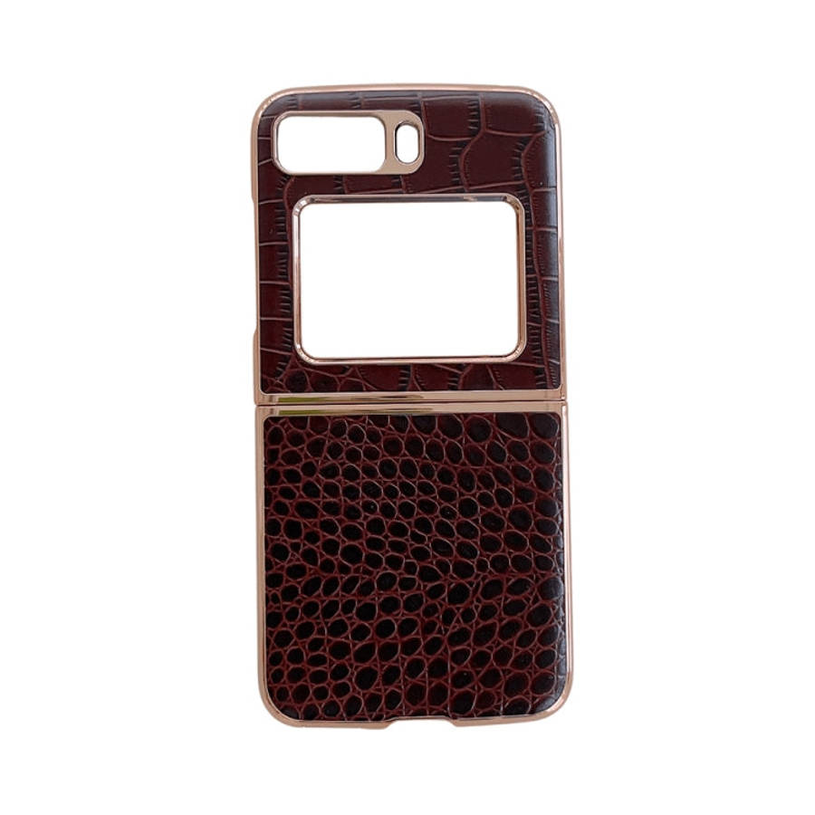 Crocodile Texture Genuine Leather Nano Electroplating Phone Case, For iPhone 14 Pro, For iPhone 1...