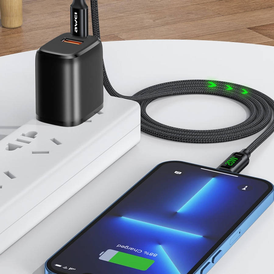 awei CL-123L 1m USB-C / Type-C to 8Pin Digital Display Data Fast Charging Cable, CL-123L