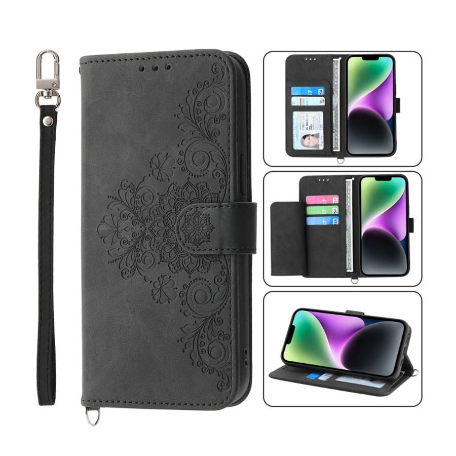 Skin-feel Flowers Embossed Wallet Leather Phone Case, For iPhone 14, For iPhone 14 Plus, For iPho...