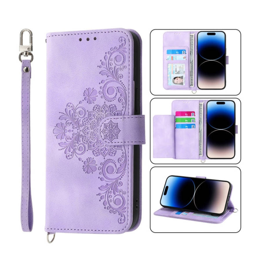 Skin-feel Flowers Embossed Wallet Leather Phone Case, For iPhone 14, For iPhone 14 Plus, For iPho...