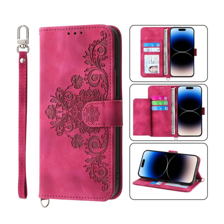 Skin-feel Flowers Embossed Wallet Leather Phone Case, For iPhone 14, For iPhone 14 Plus, For iPho...