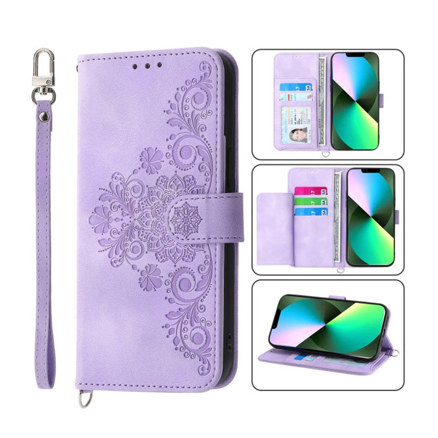 Skin-feel Flowers Embossed Wallet Leather Phone Case, For iPhone 13 Pro Max, For iPhone 13 Pro, F...