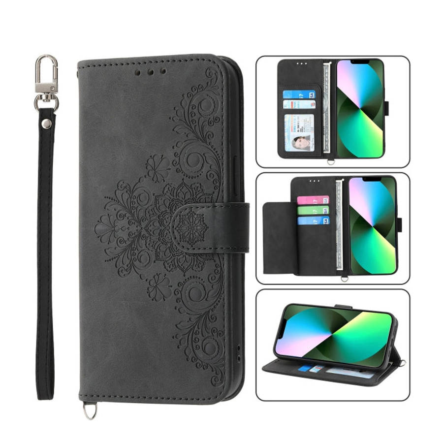 Skin-feel Flowers Embossed Wallet Leather Phone Case, For iPhone 13 Pro Max, For iPhone 13 Pro, F...