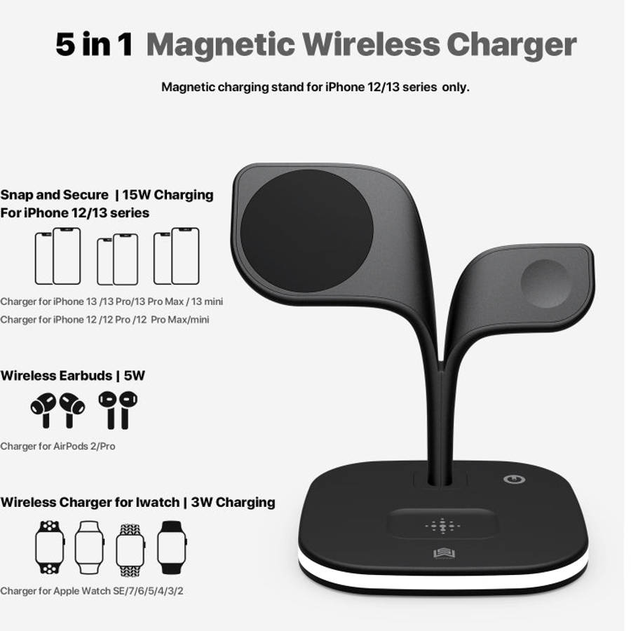 YM-UD22 15W 5 in 1 Magnetic Wireless Charger with Stand Function